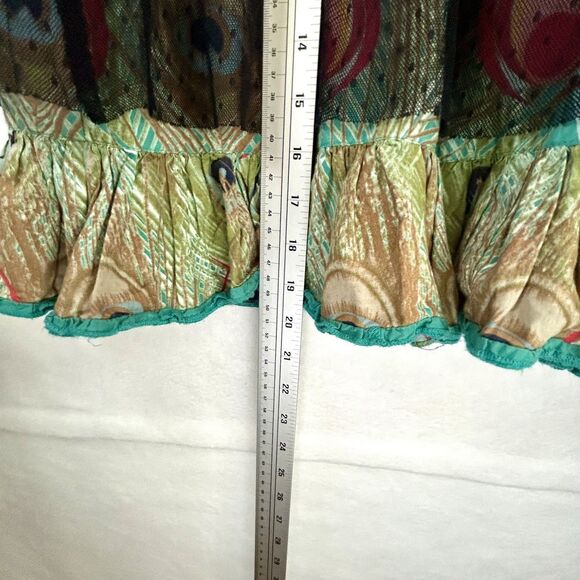 Desigual Short Skirt Peacock w/ Mesh Overlay Sz S whimsical festival funky indie - Picture 12 of 12